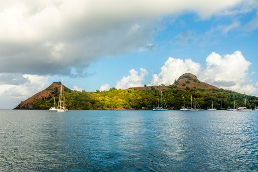 Yachts anchored at the Pigeon Island, Rodney bay, Saint Lucia, Caribbean sea