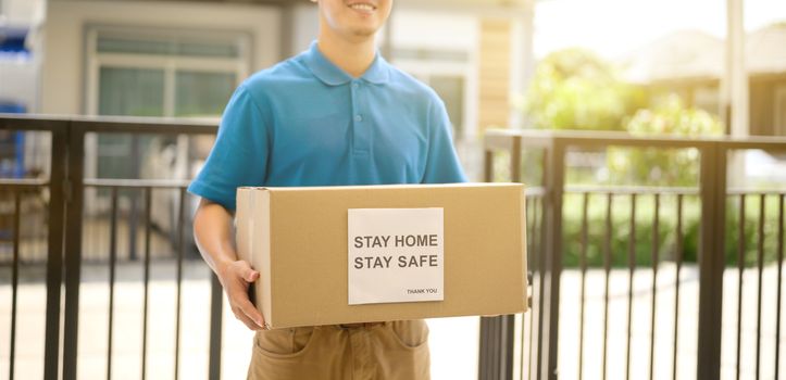 Home delivery when Lock down and Self-quarantine at home. New normal and life after COVID in Thailand, Asia. Social distancing and stay home stay safe.