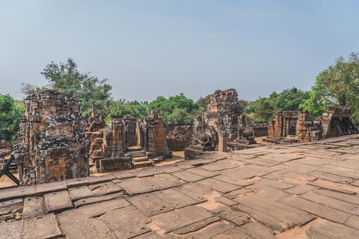 Ancient Angkor Wat Ruins Panorama. Pre Rup temple. Siem Reap, Cambodia 