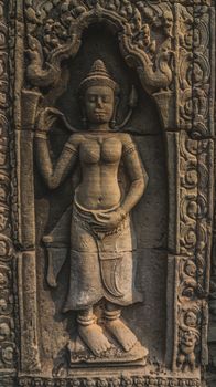 Beautiful close up of empty Angkor Wat temple complex. Ruins Banteay Kdei Temple. Siem Reap, Cambodia