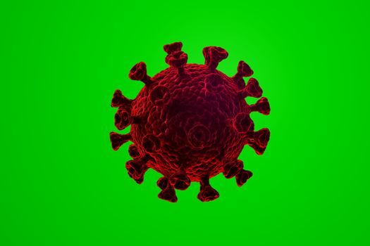 An illustration showing the structure of an epidemic virus. 3D rendering of a coronavirus on a green background