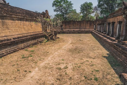 Ancient Angkor Wat Ruins Panorama. Banteay Srei Temple. Siem Reap, Cambodia 