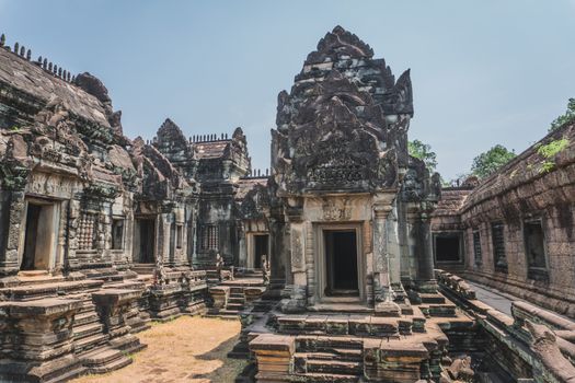 Ancient Angkor Wat Ruins Panorama. Banteay Srei Temple. Siem Reap, Cambodia 