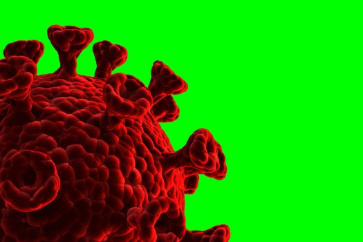 An illustration showing the structure of an epidemic virus. 3D rendering of a coronavirus on a green background