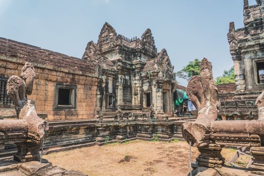 Ancient Angkor Wat Ruins Panorama. Banteay Srei Temple. Siem Reap, Cambodia 