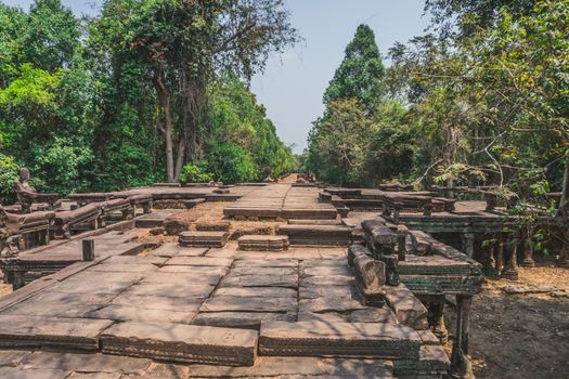 Ancient Angkor Wat Ruins Panorama. Banteay Srei Temple. Siem Reap, Cambodia 