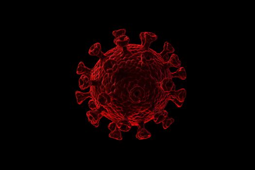 An illustration showing the structure of an epidemic virus. 3D rendering of a coronavirus on a black background