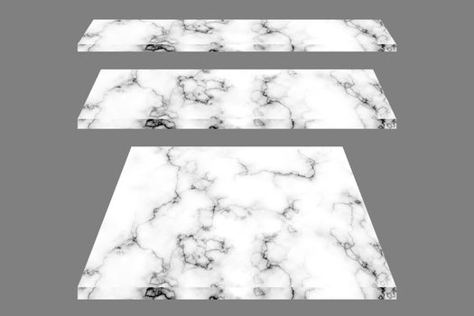 Set of white marble shleves isolated on gray background with clipping path