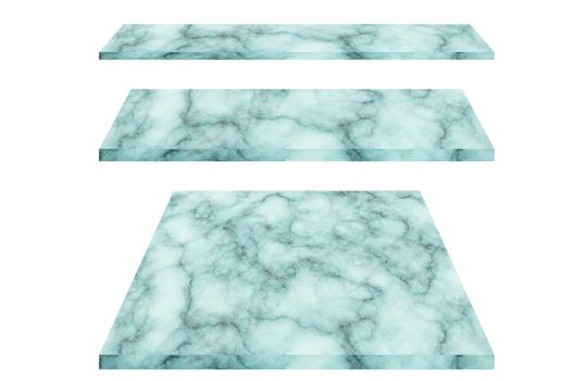 Set of green marble shleves isolated on white background with clipping path