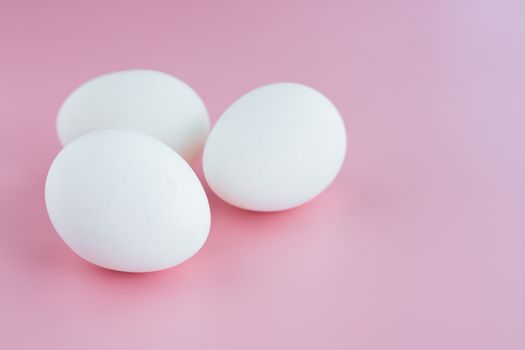 White eggs on pink background for healthy food concept