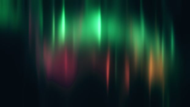 Realistic Aurora Borealis or Northern lights. Bright and beautiful green and pink polar light curtains on black background. 3D illustration overlay with alpha channel matte for compositing