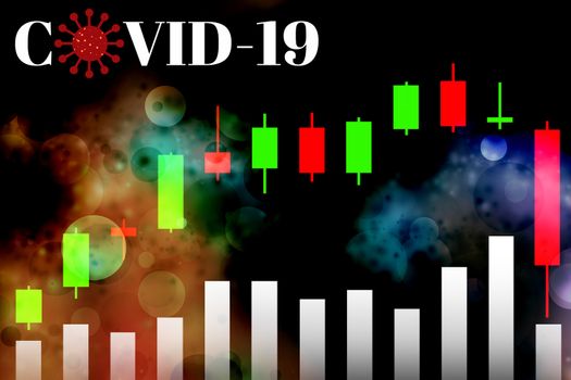 Abstract background of the coronavirus (COVID-19) impacts on stock market crash on dark background for business and financial concept