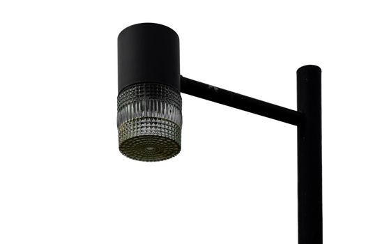 Close up of street lighting lamp post isolated on white background with clipping path