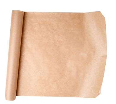 expanded brown paper roll isolated on a white background, copy space