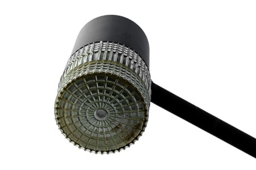 Close up of street lighting lamp post isolated on white background with clipping path