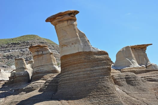 Hoo doo sandstone rock formations near Drumheller, Alberta, Canada