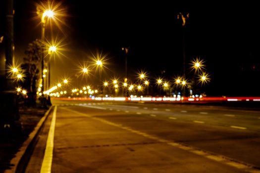 The light on the road at night