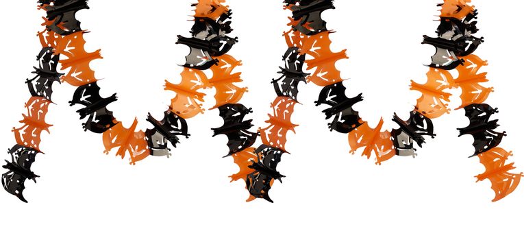 plastic garland on with bat figures cut out, the object is isolated on a white background, backdrop for Halloween