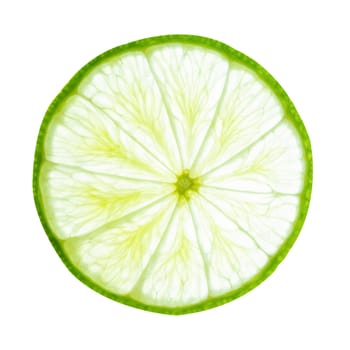 Lime slice top view. Fruit isolated on white background. With clipping path.