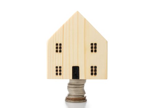 Home loans, coins saving with financial planning concept, Isolated on white background.
