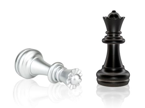The Queen Chess pieces battle, black and silver isolated on white background