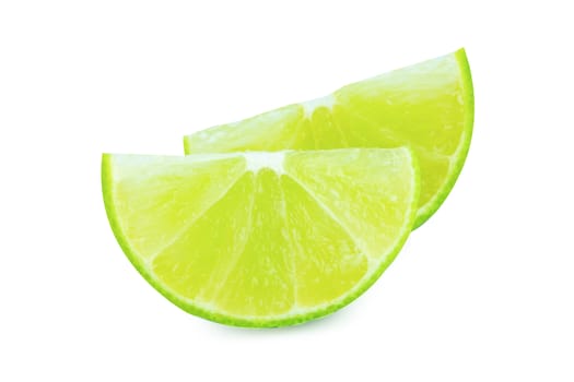 Lime with slices half isolated on white background. Green citrus fruit. with clipping path