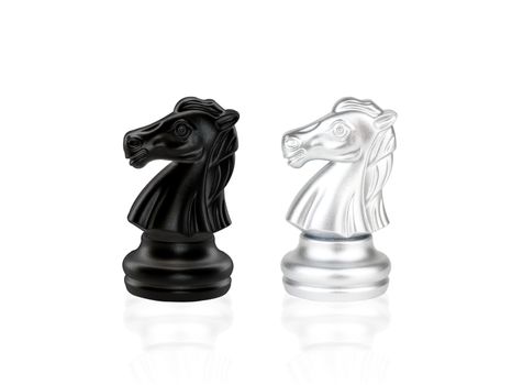 The Knight Chess pieces battle, black and silver isolated on white background