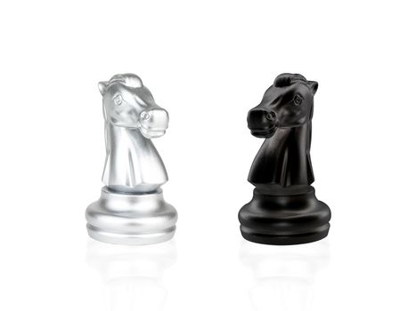 The Knight Chess pieces battle, black and silver isolated on white background