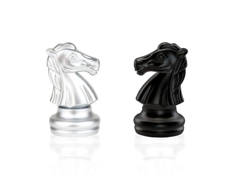 The Knight Chess pieces battle, black and silver isolated on white background