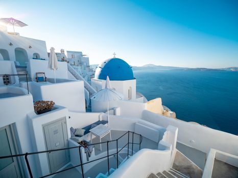 Sunset view from Oia, Santorini island, Greece.