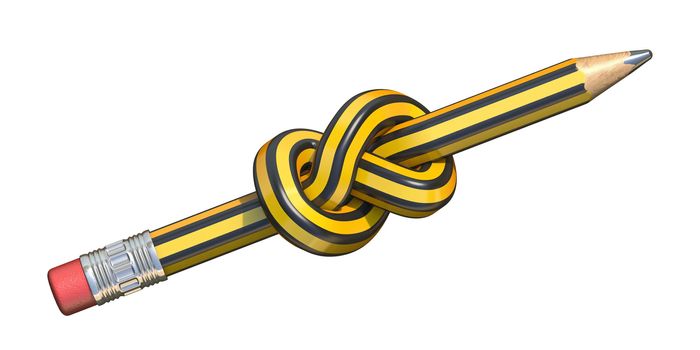 Pencil knot 3D render illustration isolated on white background