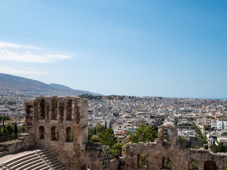 Odeon of Herodes Atticus at the Acropolis with Athens city in Greece, Europe 