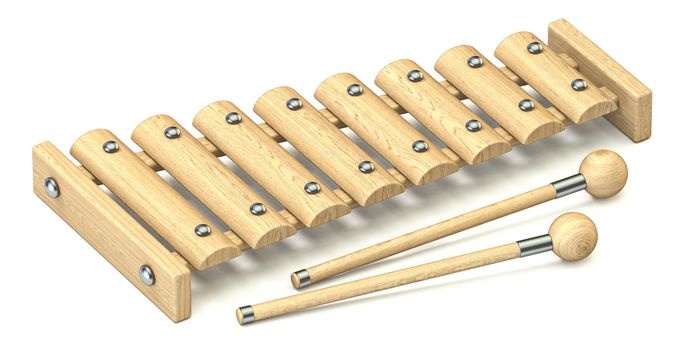 Wooden xylophone 3D render illustration isolated on white background