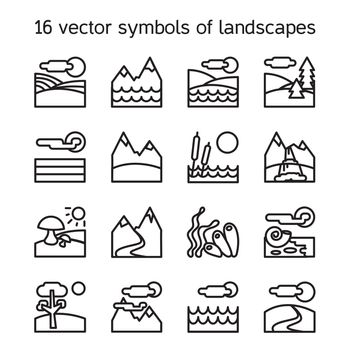 Landscape icons collection. Nature symbols and paysages in rectangle form. Vector