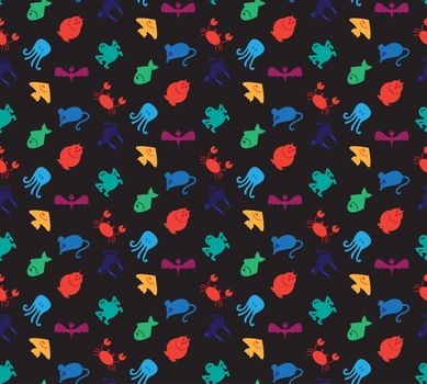 Animals iconsseamless pattern from mammal, fish, bird and insect. Vector