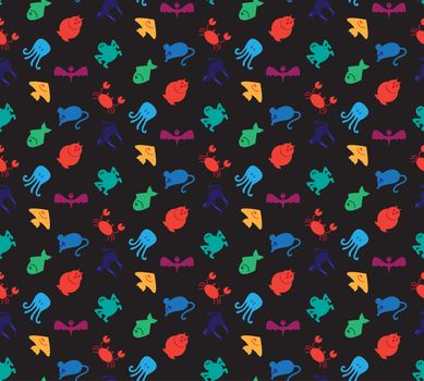 Animals iconsseamless pattern from mammal, fish, bird and insect. Vector