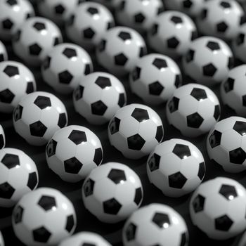 Repeating sports ball pattern with black background, 3d rendering. Computer digital drawing.