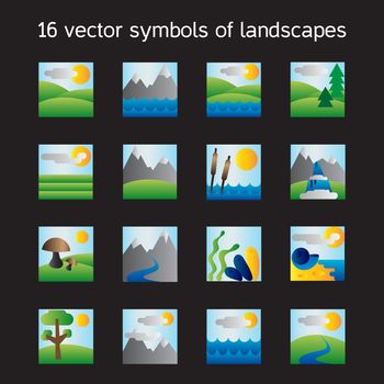 Landscape icons collection. Nature symbols and paysages in rectangle form. Vector