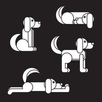 Dog in sitting, standing, sleeping and lying positions. Vet symbol. Delivery icon. Vector