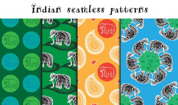Seamless indian patterns set and asian ornaments. Vector