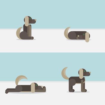 Dog in sitting, standing, sleeping and lying positions. Vet symbol. Delivery icon. Vector