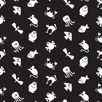 Animals iconsseamless pattern from mammal, fish, bird and insect. Vector