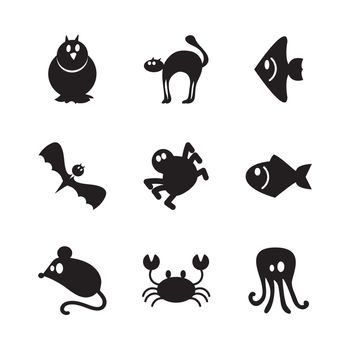 Animals icons set from mammal, fish, bird and insect. Vector