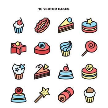 Collection of bakery and cake icons. Candy, sweet set. Vector