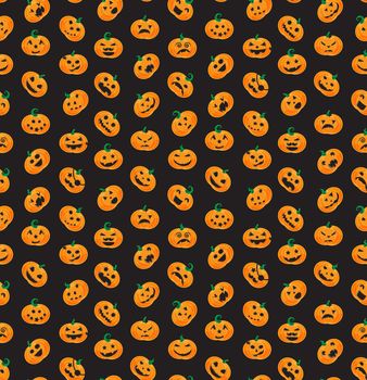 Seamless pattern from Halloween emotional pumpkins. Vector