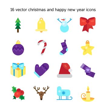 Merry Christmas icons set. Happy new year symbols. Winter holiday signs. Vector