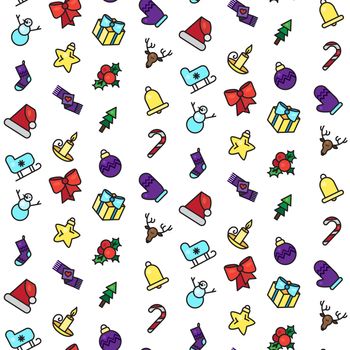 Merry Christmas seamless pattern. Happy new year ornament. Winter holiday background. Vector