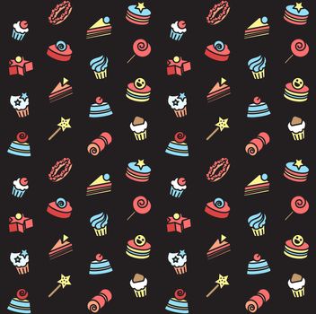Seamless pattern of bakery and cake icons. Candy, sweet set. Vector