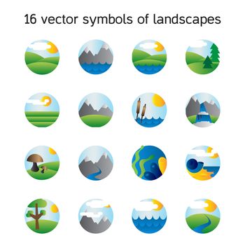 Landscape icons collection. Nature symbols and paysages in round form. Vector