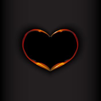Fire heart on black background. Valentines day concept. Vector